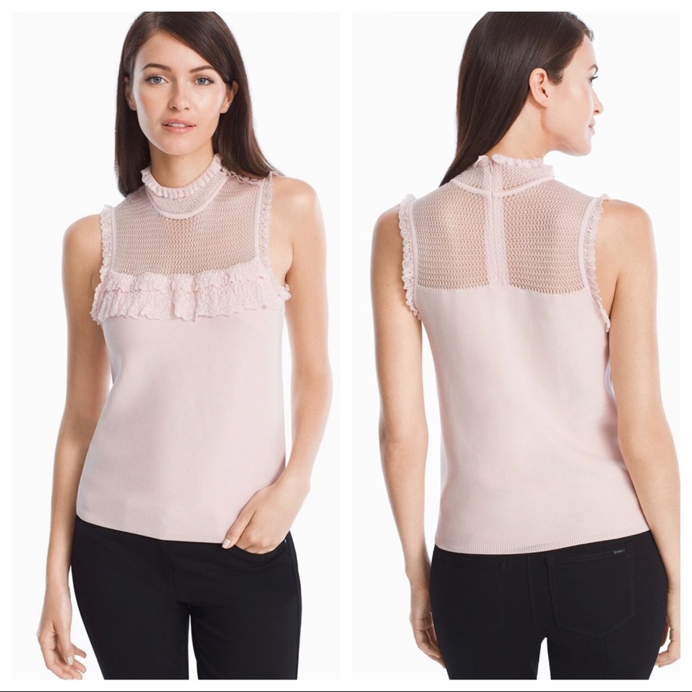 WHBM Sleeveless High-Neck Ruffle Pullover Sweater